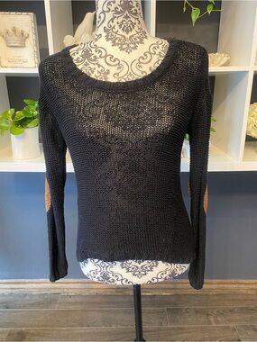 Design Lab Lord and Taylor Black Knit Sweater with Elbow Patches